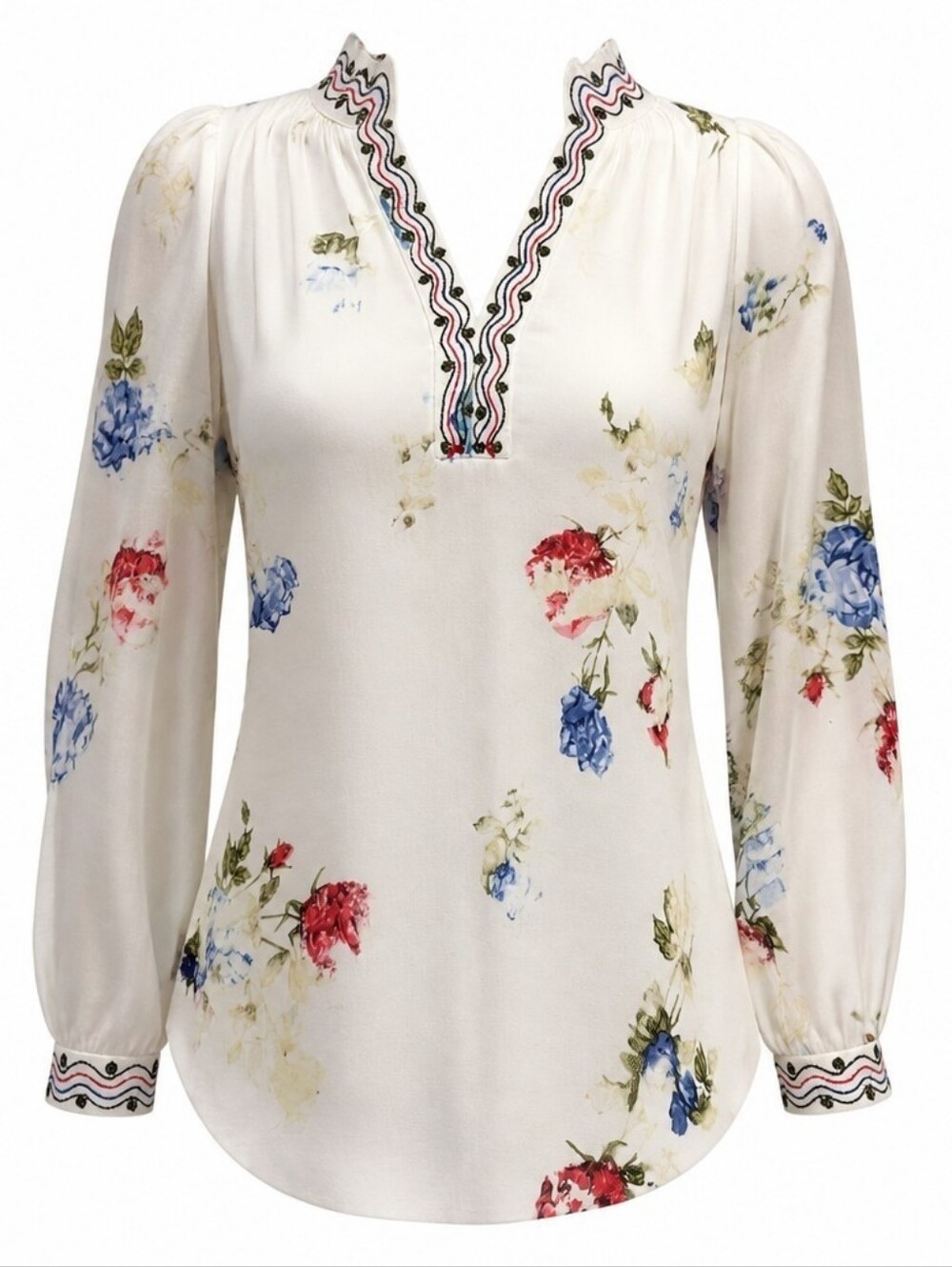 NWT JAK/The Nu Vintage Women's Cream Floral Peasant Blouse Sz Large